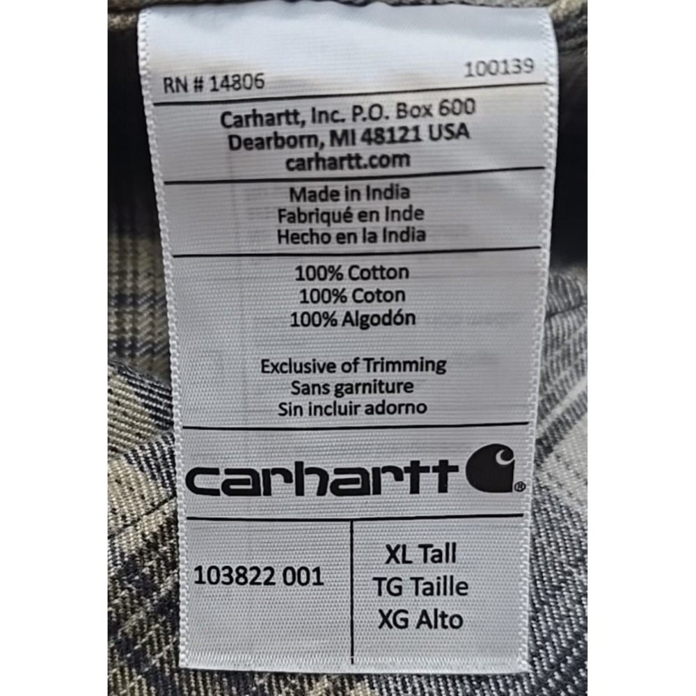 Carhartt Original Fit Men's 100% Cotton Campcore Outdoor Flannel XL TALL Shirt - Picture 9 of 10